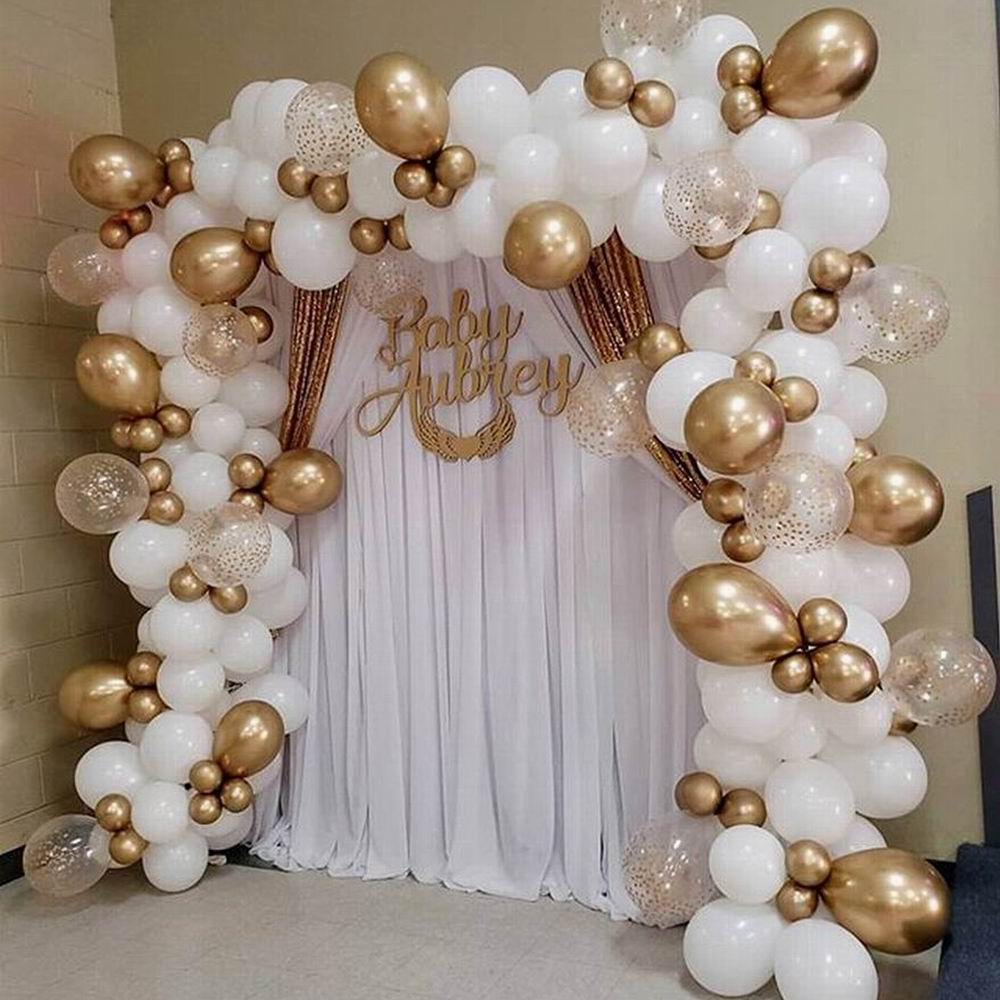147 stk hvidguld ballon guirlande bue sæt guld prik krom metallisk latex ballon bryllup fødselsdagsfest indretning baby shower globo