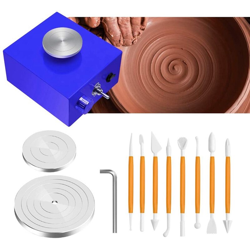 Mini draaitafels, pottenbakkersschijf, pottenbakkersmachine, elektrische pottenbakkersschijf, doe-het-zelf kleigereedschap met dienblad voor keramisch werk, eu-stekker