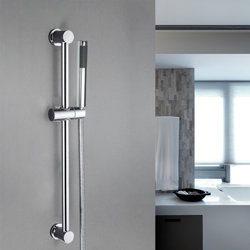 Shower Head Sliding Bar Wall Mount Shower Rail Slide Bar Silver Chrome Finished Adjustable Hand Hold Bracket Bathroom Shower Rod