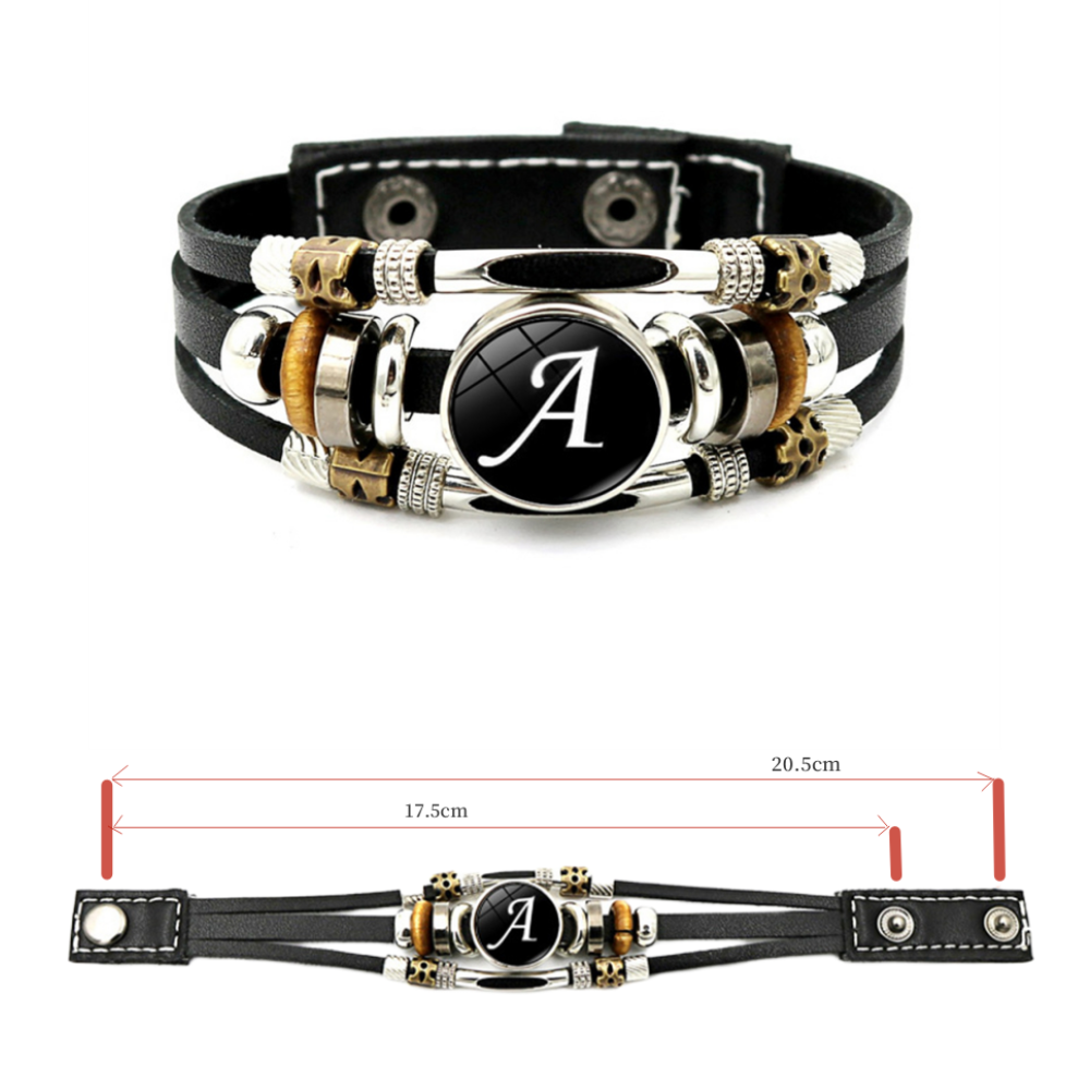 Retro A-Z Initial Alphabet Bracelet Adjustable Leather Double Side Hand Made Rope Bangles for Men Boy Jewelry