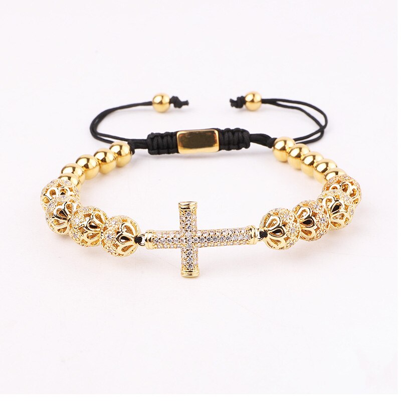 Jaravvi perline in acciaio inossidabile ad alta quantità CZ Eye Cross Charm intrecciato Macrame Set di braccialetti per amicizia da uomo: Cross