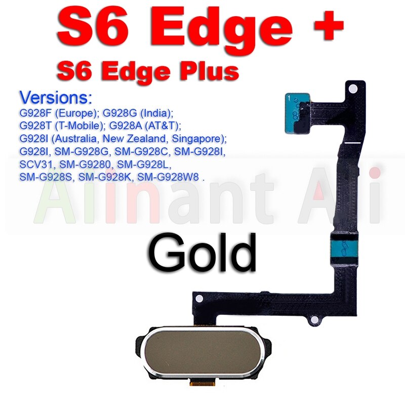 Sensor de impressão digital original, cabo flexível com botão traseiro e chave para samsung galaxy s5 s6 edge plus + mini g920f g925f g928f g900f: S6 Edge Plus Gold