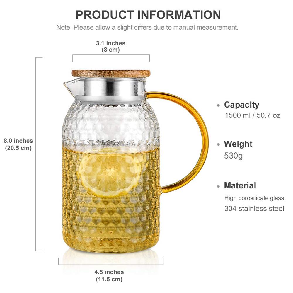 1500ml/51oz glas kande med bambus låg komfur sikker kande iste tud vand karaffel til kold vin kaffe mælk te