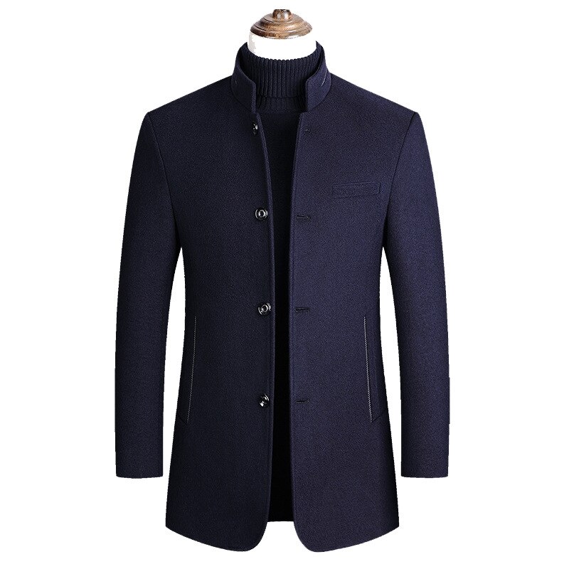 Wollen Heren Jas, Heren Jas, Herfst En Winter Stijl Wollen Jas Mannen, mid-Length Business Casual Heren Dragen, Jassen Voor Mannen: Marineblauw / Xxxl