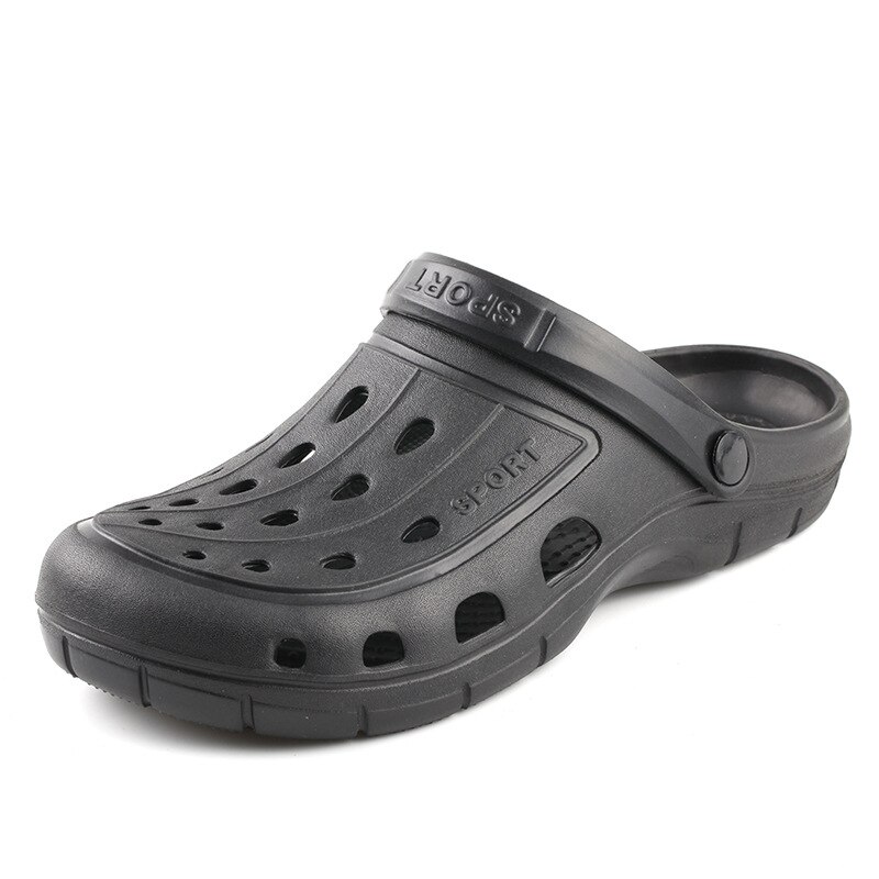 Sandaler herr hål tofflor mjuk botten slip-on skor mulor och träskor trädgård sandalias zapatos de hombre ihåliga skor: Svart / 8