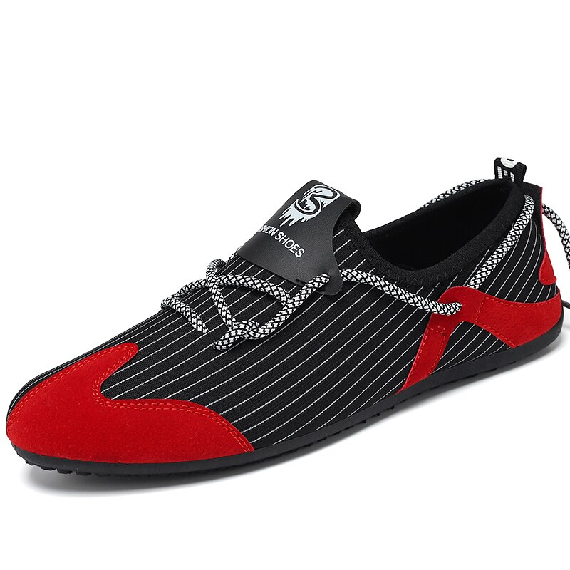 Schuhe Neue Männer lässig Schuhe Frühling Sommer Unterhose-an Weiche Komfortable Mokassin Fahr Schuhe Jugend Partei Turnschuhe fltas: Schwarz rot / 7