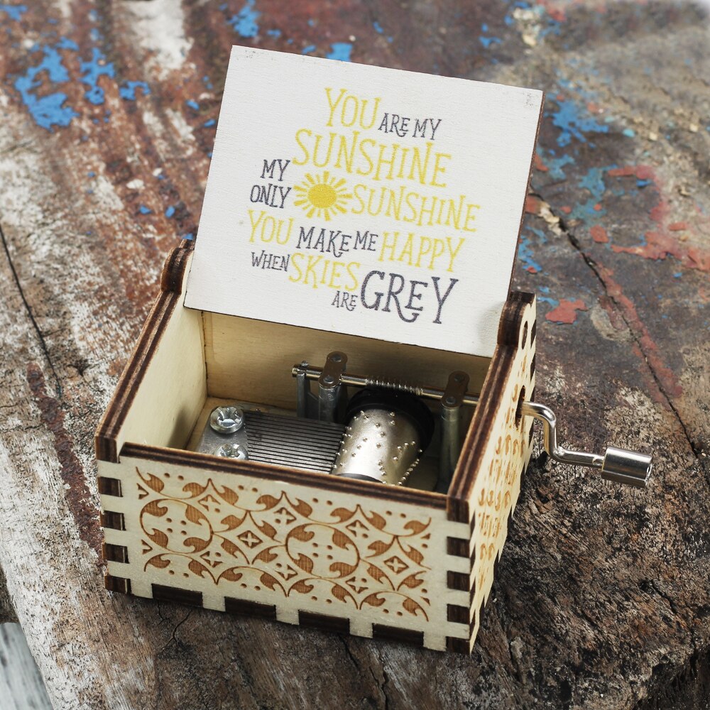 Houten handzwengel muziekdoos je bent mijn zonneschijn ik hou van je aan mijn vrouw muziekthema muziekdoos kerstmis een verjaardag