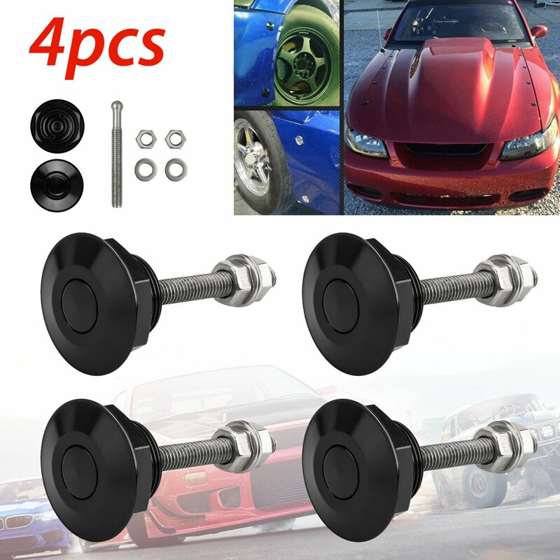 4Pcs Quick Release Push Hood Latch Button Car Pin Bonnet Lock Bumper Clip Latches