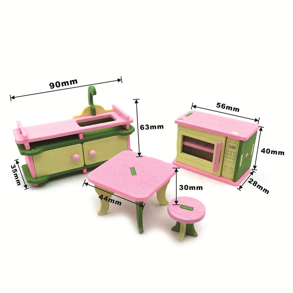 Kid Wooden Pretend Play Furniture Toy Doll Accessories Furniture Dolls House Miniature Bath Bed Living Room Children Toy