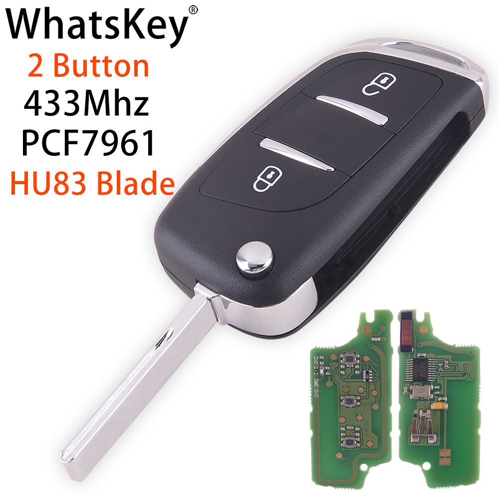 WhatsKey For Citroen C2 C4 C5 Berlingo Xsara Picasso HU83/VA2 Blade Modified Folding Remote Key 433MHz ASK PCF7961 ID46 CE0536: 2 Button HU83