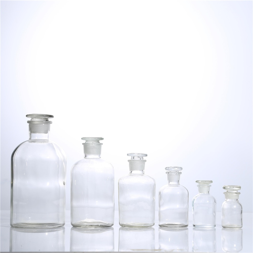 Labs Transparence Reagent Bottle, Lead-free High Borosilicate glass, Narrow Neck with Stopper