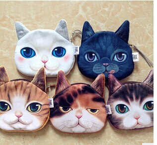 Cute Coin Purses Wallet Ladies 3D Printing Cats Dogs Animal Big Face Change Cute Small Zipper Bag for Women Pouch