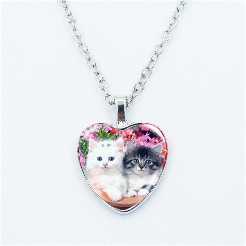 Collar con colgante de corazón de gato para mujer, joyería de cadena fina con cara de gema de cristal y Metal a la , accesorios de para niños