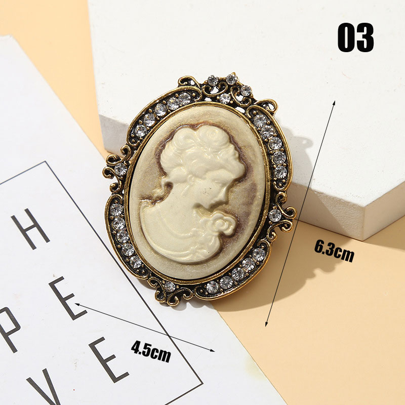 1 kpl vintage cameo rintakoru naisten kuningattaren pää muotokuva rintakoru antiikkiin #39: 3