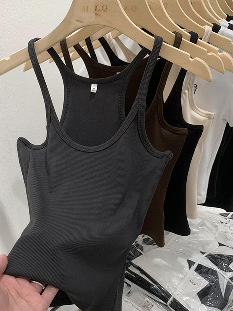 Effen Kleur Basis Geribbelde Gebreide Tanktop Dames Zomer Vintage Mouwloze Camis 90S Coole Meisjes Streetwear Zachte T-Shirts: M / Donkergrijs