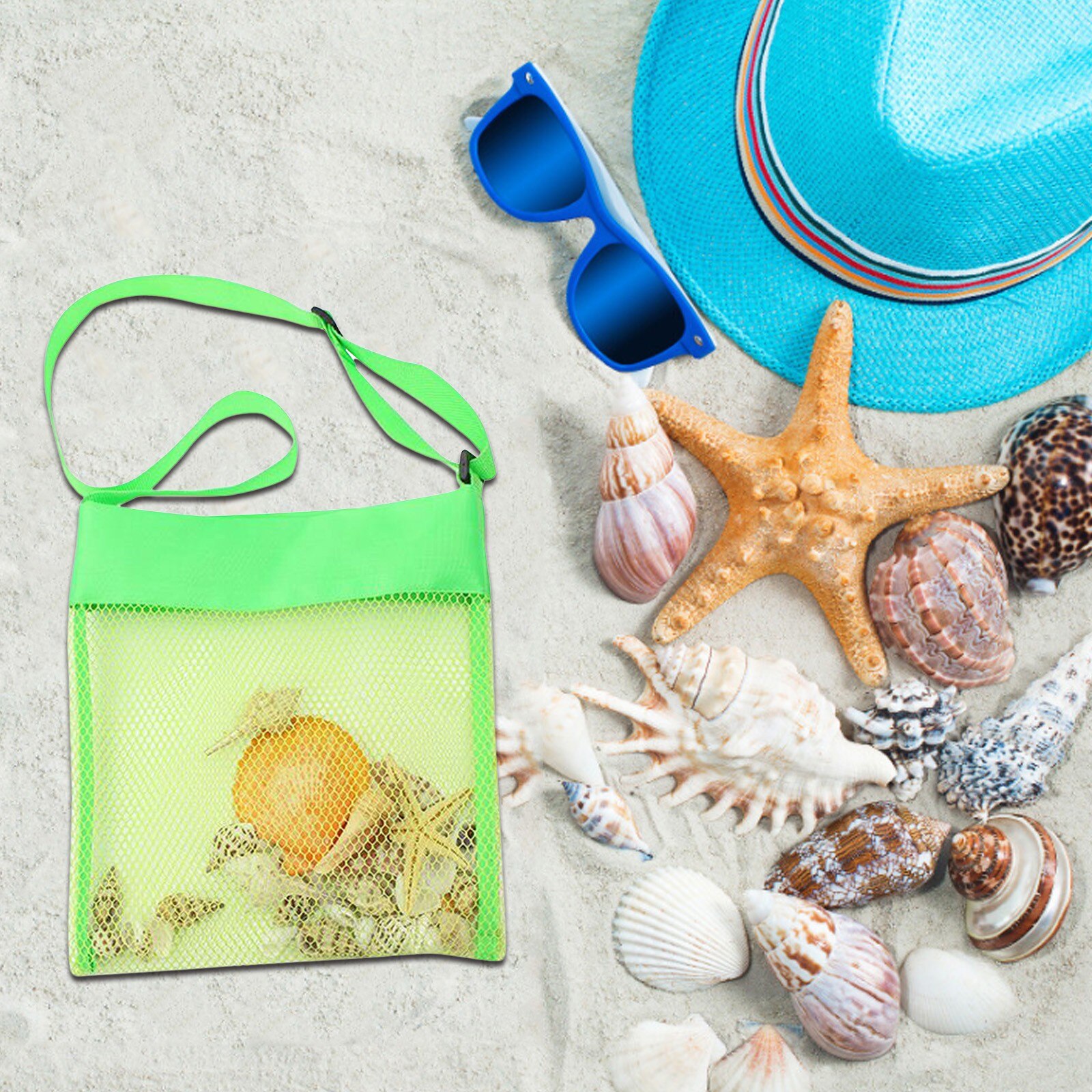 Kleur Kinderen Mesh Strand Ademend Zee Shell Tassen Verstelbare Draagriemen Essentiële Tools Voor Bezoek De Strand # G: GN