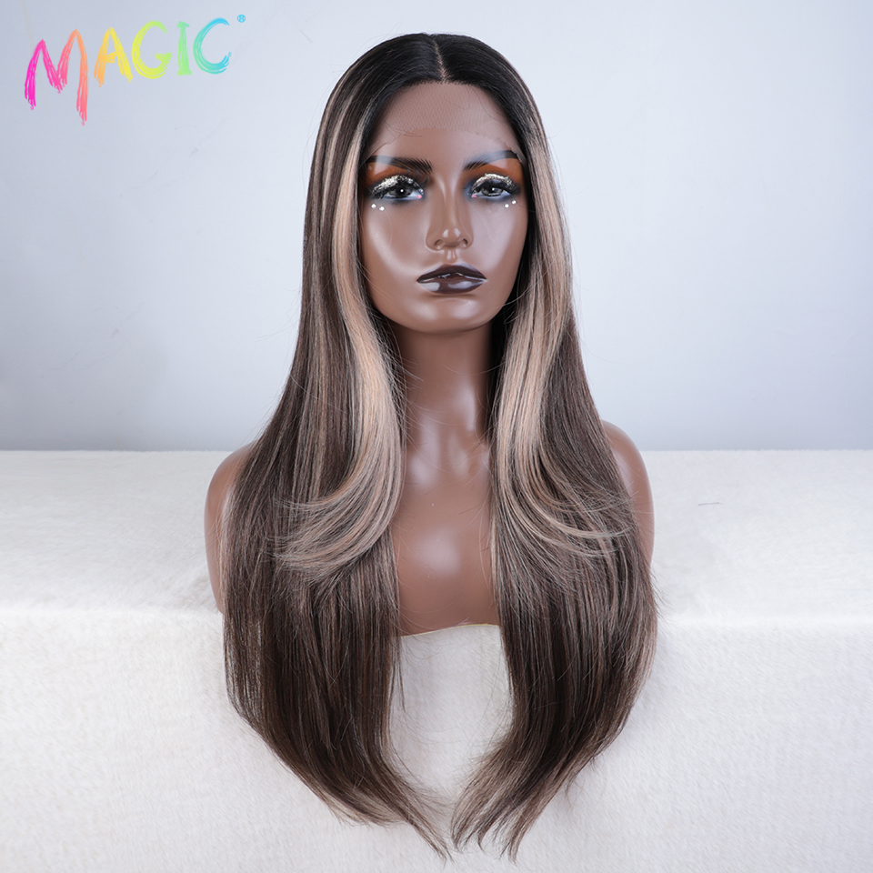 Magic Hair Synthetic Lace Front Wig Long straight 28 Inch Lace Wig Ombre Blonde Wig Heat Resistant Wigs For Women Lace Front Wig