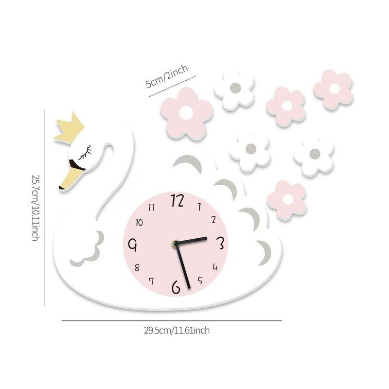 Pige hjerte børneværelse stue stille ur 3d tegneserie personlighed pink svane vægur  lb41118