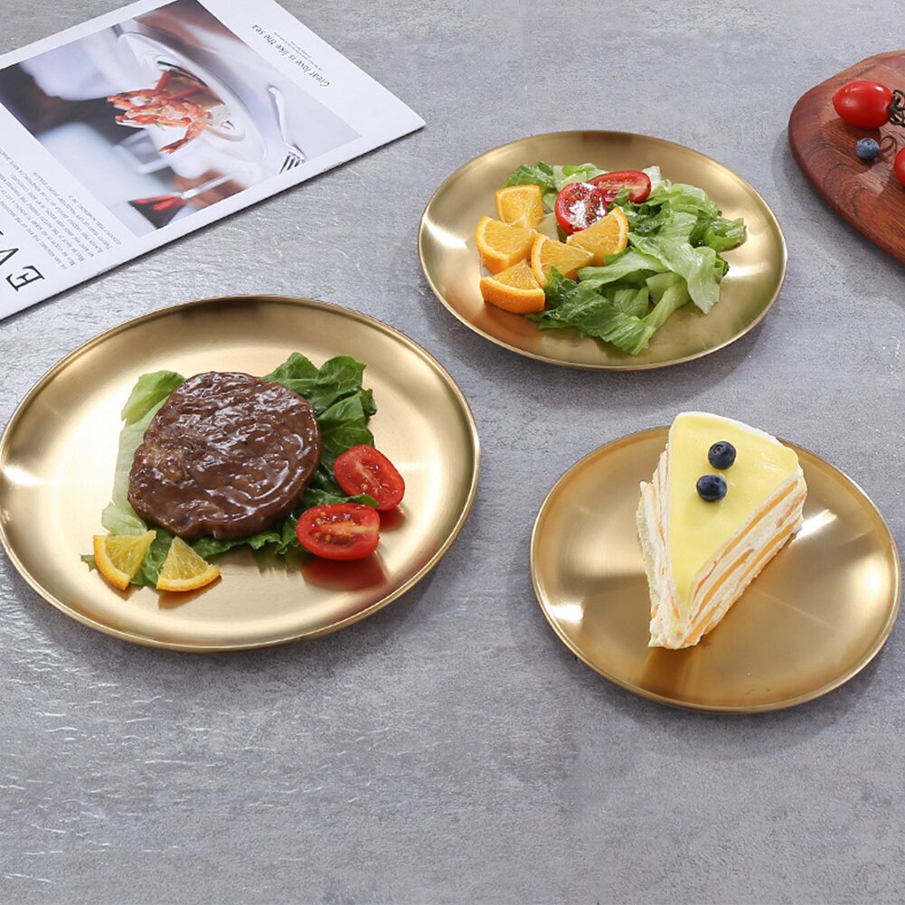 Kids Kitchen Dishwasher Safe Dessert Feeding Dish Picnic Tableware Round Dinner Plate Stainless Steel Food Tray For Serving