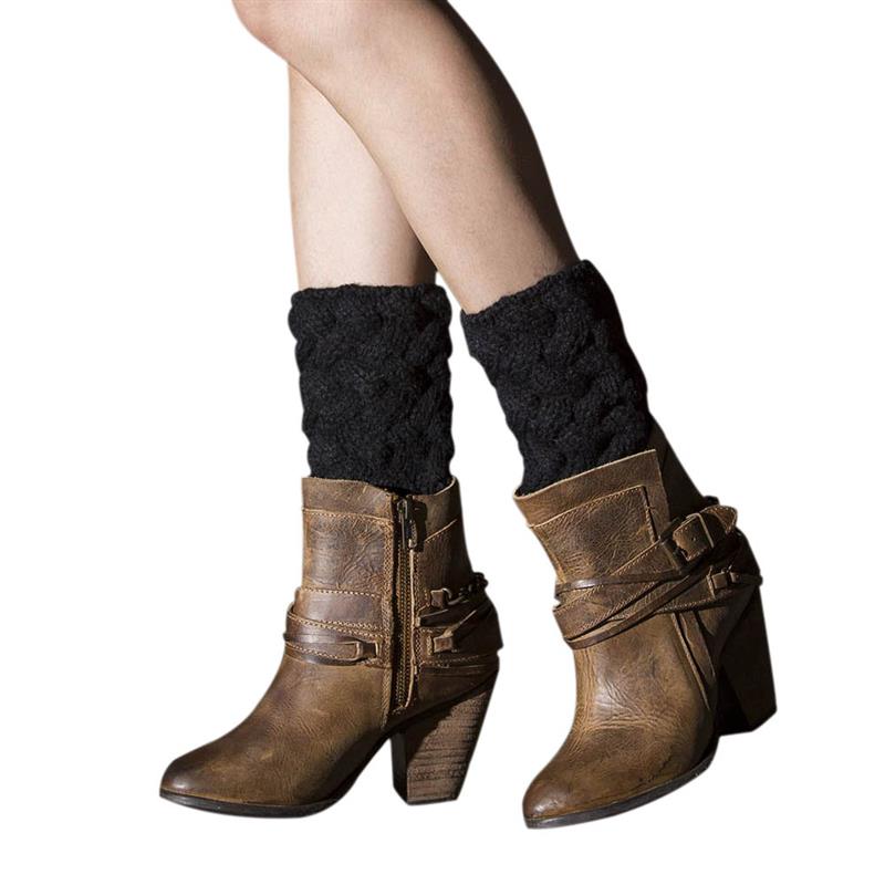 Stilfulde kvinder piger vinter korte hæklede støvler manchetter benopvarmere ned støvle hæklede benopvarmere perfekt egnet til kvinder: Sort
