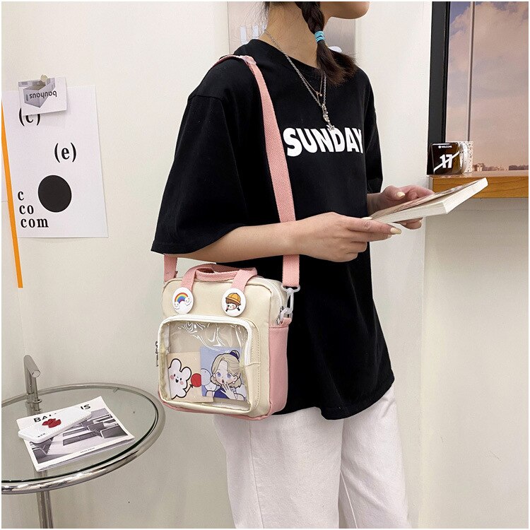 Itabag Nylon Vierkante Japanse Stijl Dames Transparante Zak Lolita Meisje Transparant Pvc Ita Tas Een-Schouder Itabag Draagtas grote