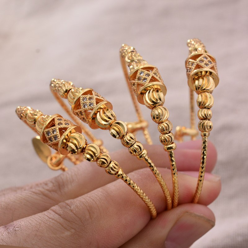 24K 4pcs Boys Girls Ethnic Gold Color Dubai Bangles Ethnic Lucky Bangles Bracelets Girl Bride Dubai Bangles Child jewelry