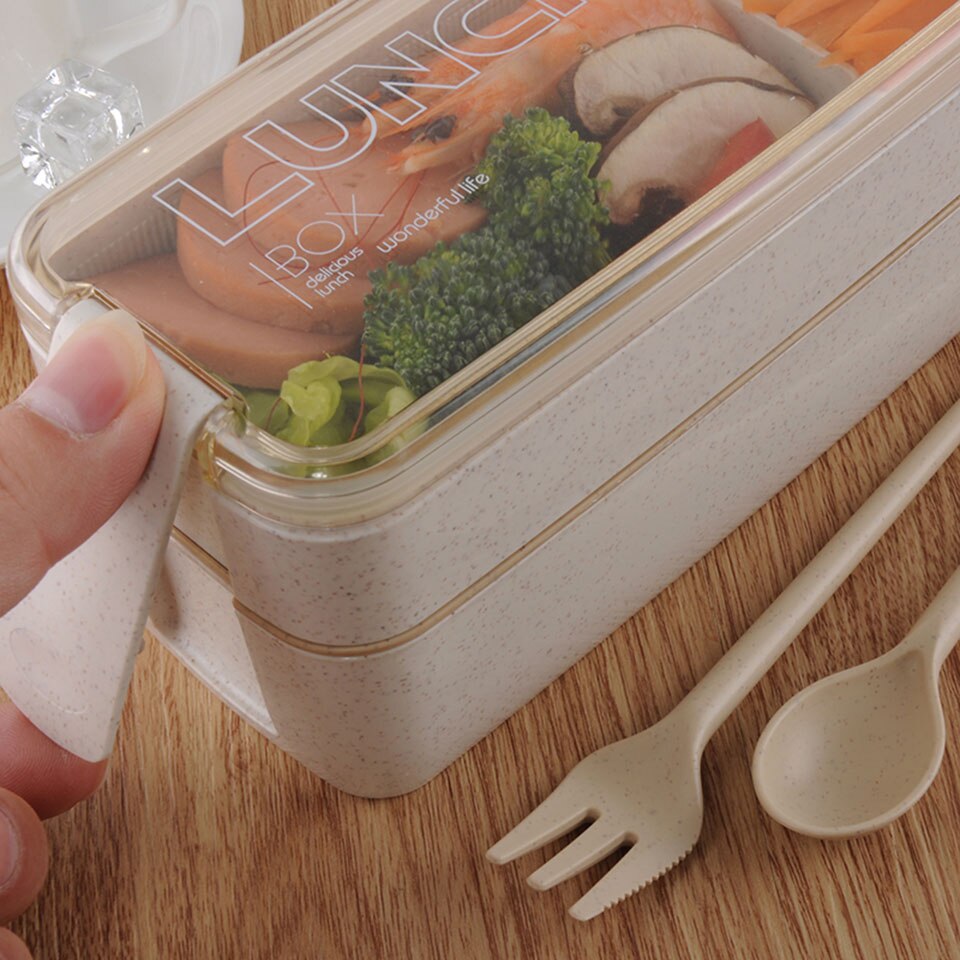 750ml 2 Layers Eco-Friendly Lunch Box Wheat Straw Material Bento Box Microwavable Dinnerware Lunchbox Leakproof Food Container