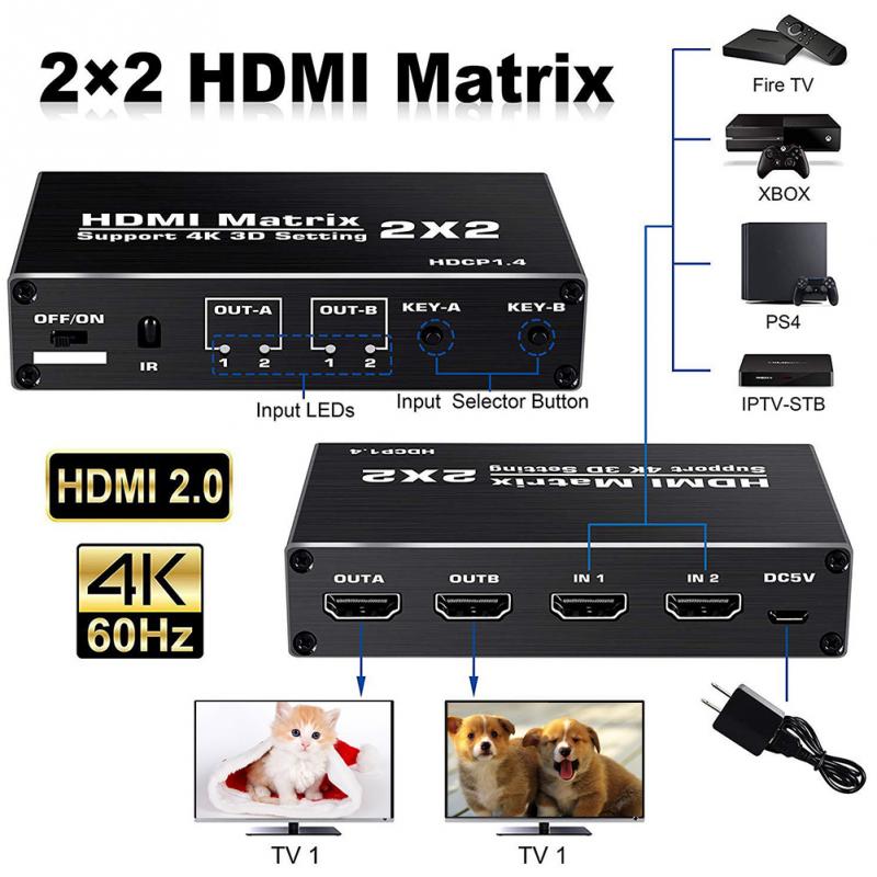 Hdmi Kvm Switch 2 Port 4K Usb Schakelaar Kvm Vga Switcher Splitter Box Voor Delen Printer Toetsenbord Muis Kvm switch Hdmi Vga