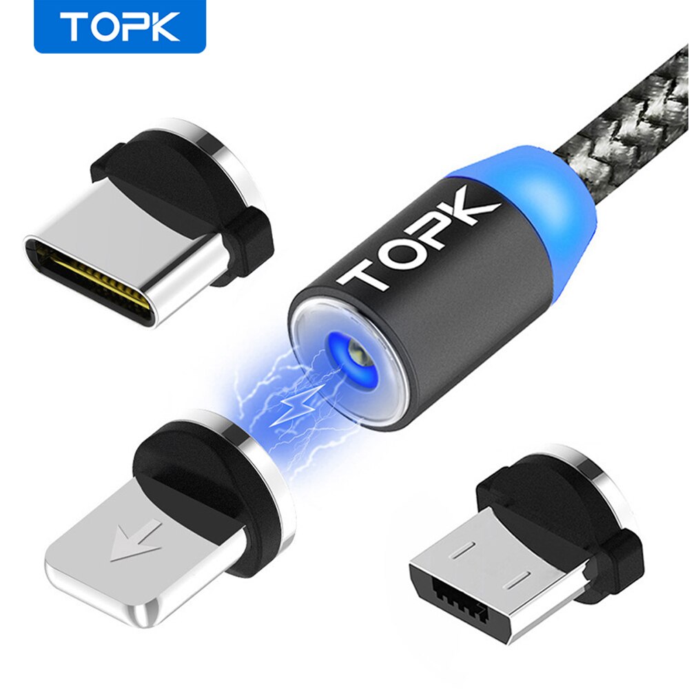 Topk Magnetische Usb-kabel Magneet Recharge Usb Type C Kabel Micro Usb Voor Samsung S9 S10 Xiaomi Redmi Note Pro android Telefoon Kabel