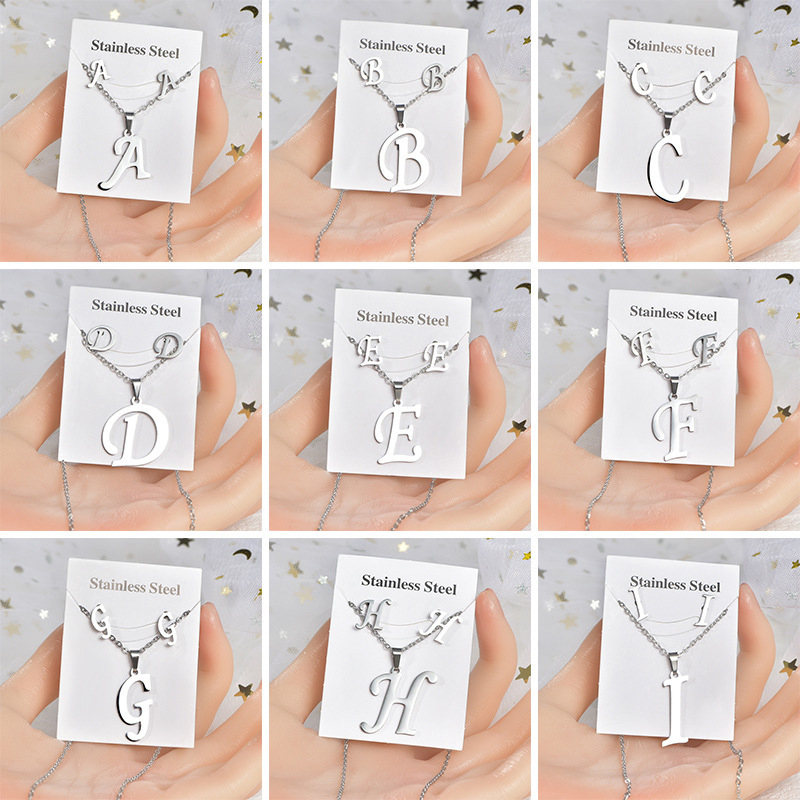 Edelstahl A-Z Alphabet Initial Halskette 26 Englisch Buchstaben Ohrringe Halskette Für Frauen einstellen Personalisieren Schmuck