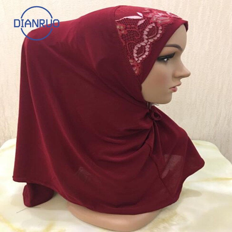 DIANRUO 60X60CM Women Decorative Lace Scarf turban Solid Shawls Pleated Headband Hijab Muslim Wraps Scarves scarf N405