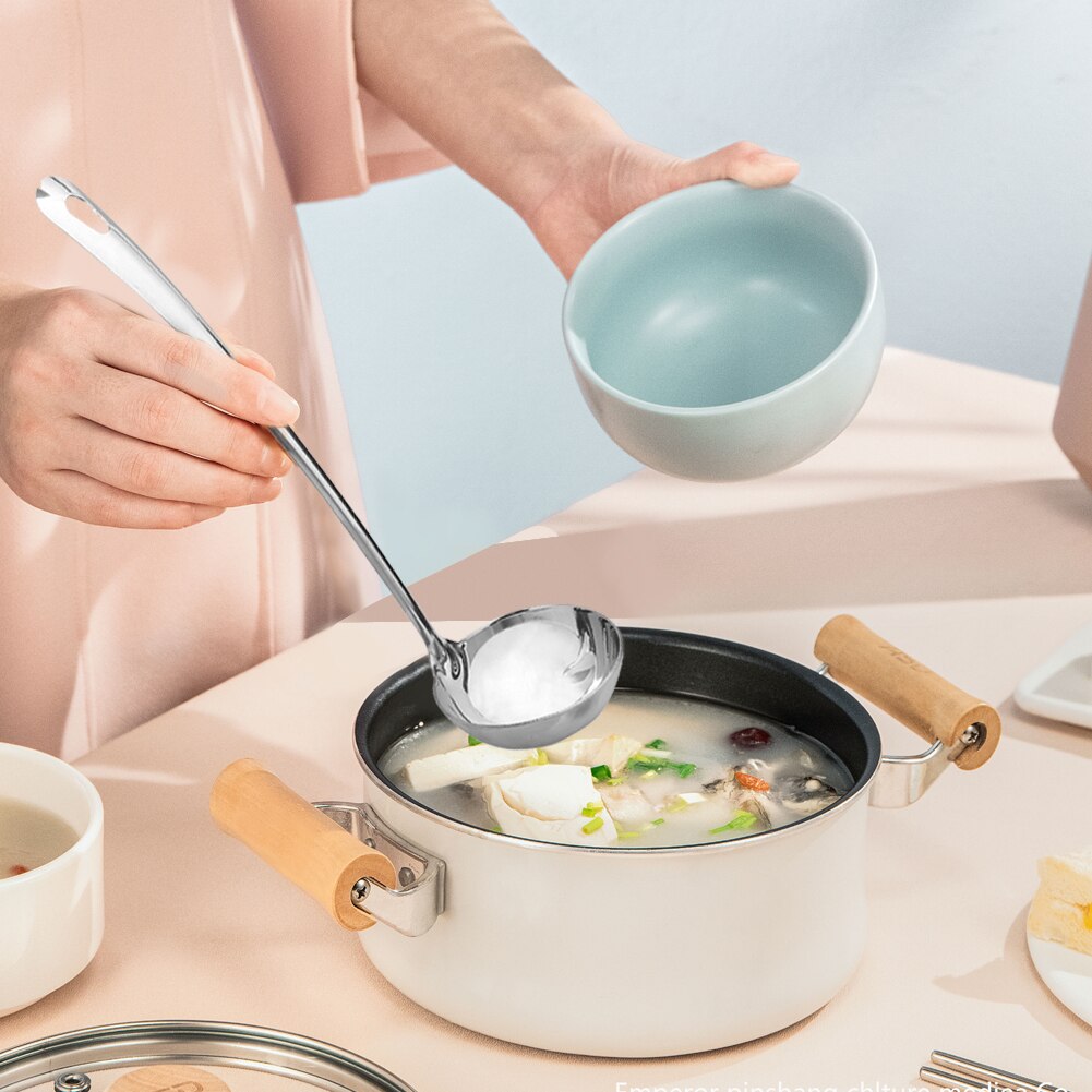 Produto comestível aço inoxidável colher grossa alça longa redonda colher de sopa utensílios cozinha do agregado familiar ferramentas de cozinha s/m/l