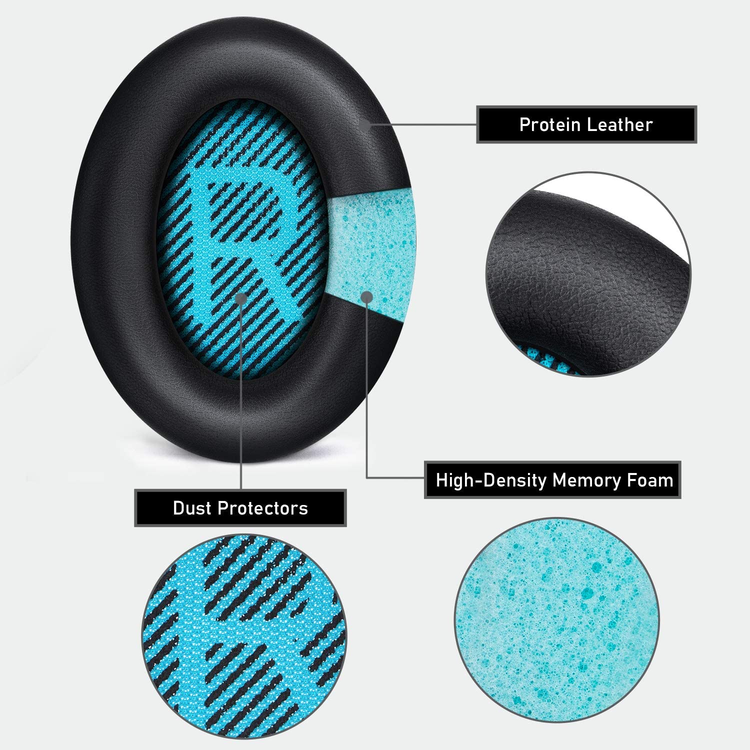Almohadillas de repuesto para auriculares Bose Quiet Comfort QC25, Kit de cojín para los oídos, Compatible con QC2, QC15, Ae2, Ae2i, Ae2w, espuma viscoelástica