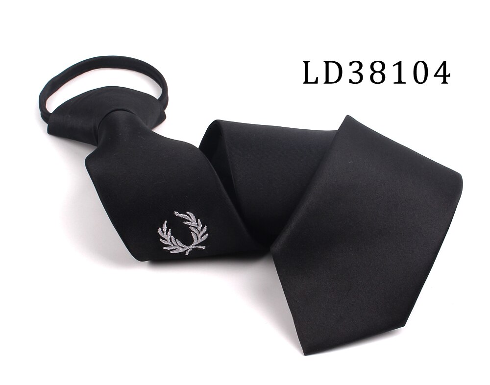 Cravate de cou à fermeture éclair noire brodée de dessin animé pour hommes et femmes, costumes pour garçons, cravate mince pour hommes, cravate de personne paresseuse Simple: LD38104