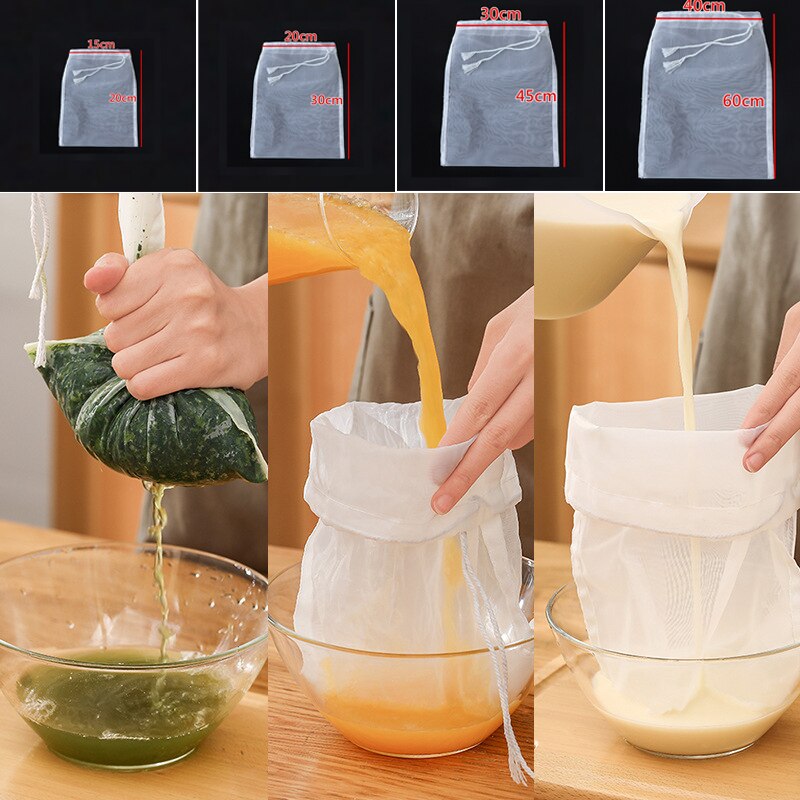 Filterzakken van voedselveilig nylon met 100/200/300 mazen, geschikt voor het filteren van thee, bier, melk, koffie en olie. geschikt voor keukenfilters.
