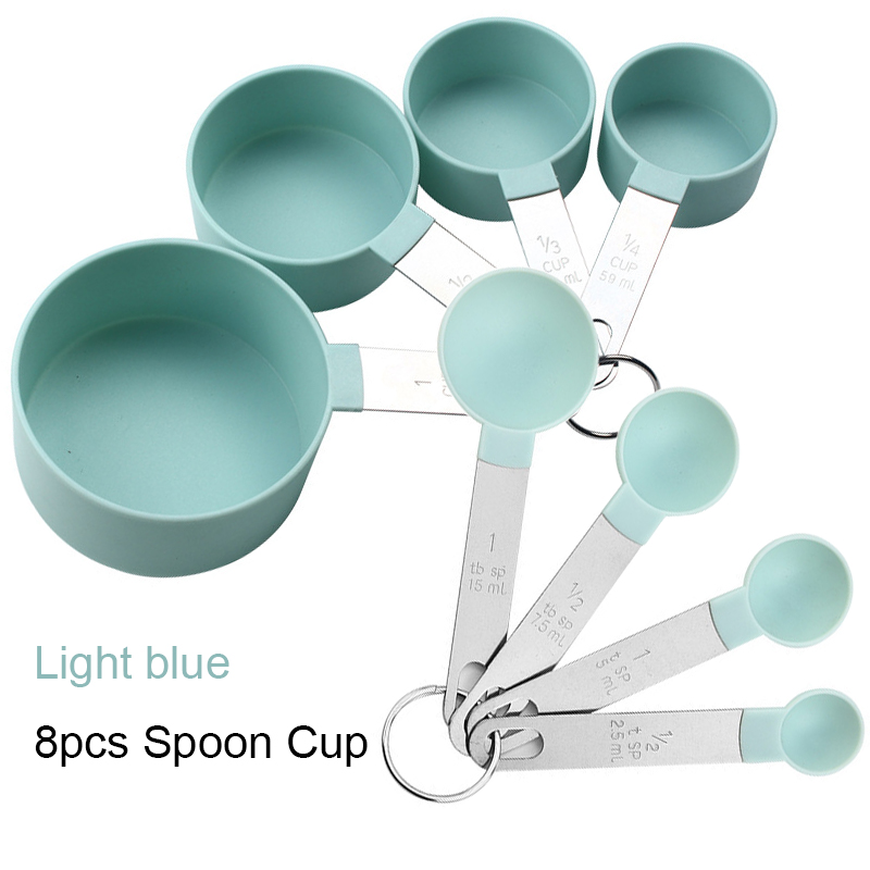 4/8 uds/1 Juego taza medidora cucharadita cuchara multiusos para azúcar pastel hornear harina taza medidora utensilio de medición de cocina para el hogar: Azul cielo