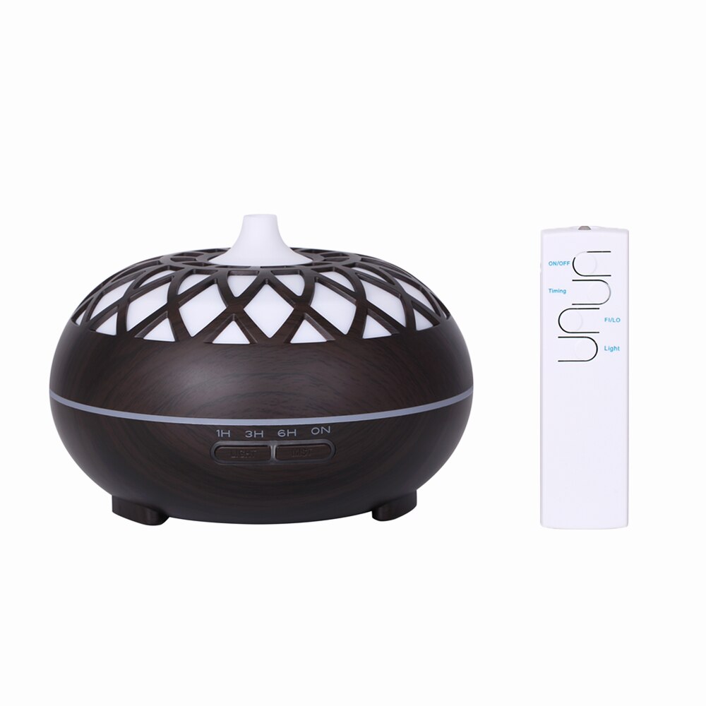 500ML wood color pattern air humidifier, aroma essential oil diffuser with colorful night light,with remote control: White / AU