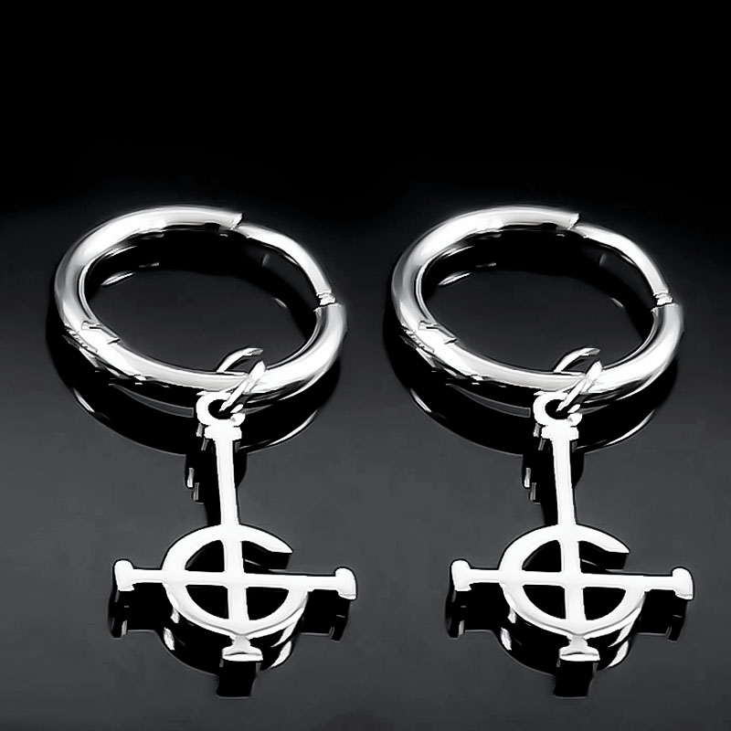 Pendientes góticos Ghost BC sin nombre, pendientes colgantes de acero inoxidable, banda Ghoul, Pope, máscara de emergencia, cartel Grucifix, pendiente de gota, joyería E1722: Rodio plateado