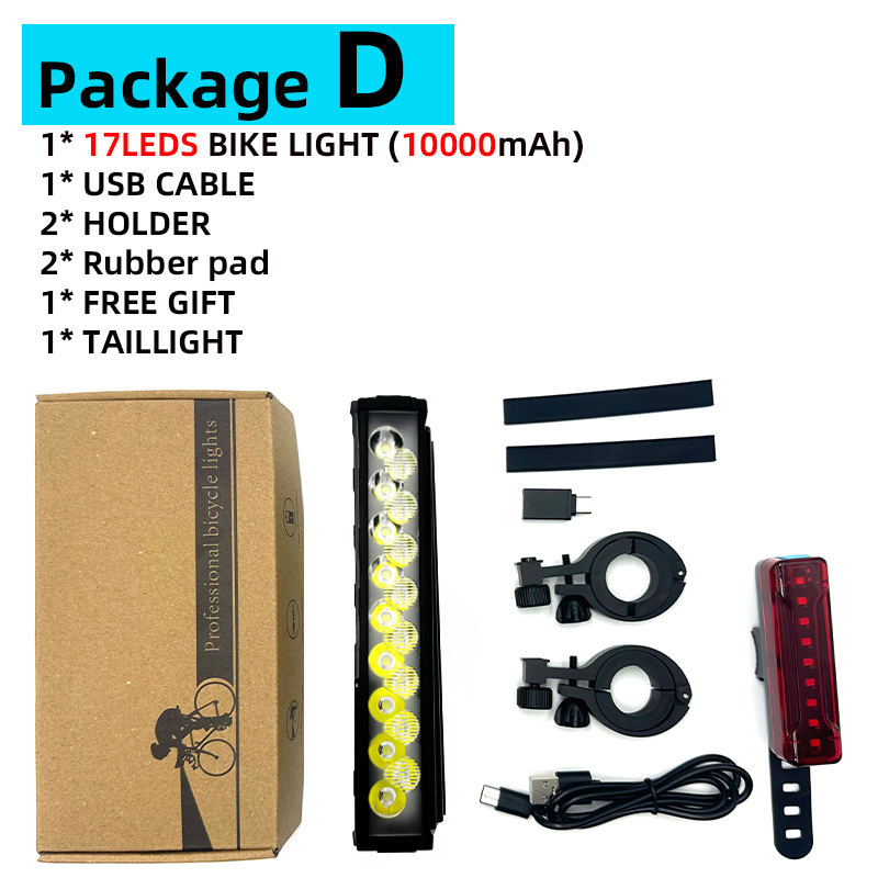 TouCloud Bicycle Light Front 8LEDs Bike Light 10000mAh Power Bank Flashlight USB Charging MTB Road Cycling Lamp Accessories Tail: Light Grey