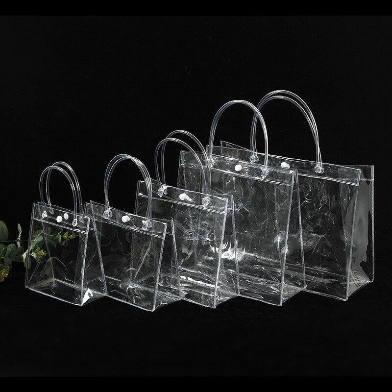 10/20 stks/partij Transparant Zacht PVC Tote Verpakking Zakken met Handlus Doorzichtige Plastic Handtas Cosmetische Tas