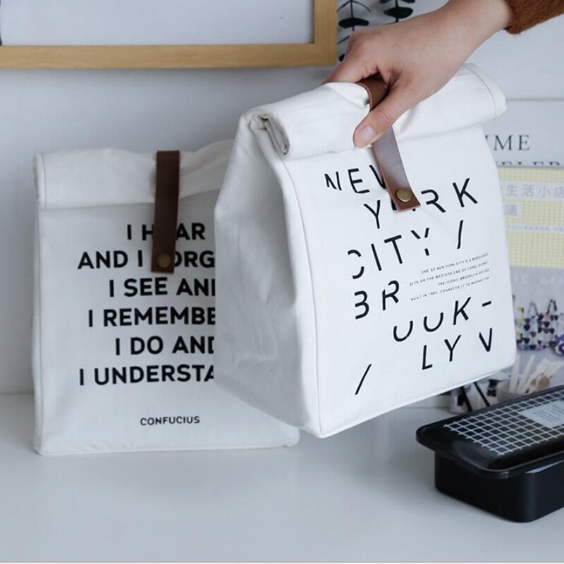 Katoenen Canvas Lunchbox Isolatie Zak Picknick Tas Brief Soort Grote Capaciteit Multifunctionele Doek Tas Voedingsmiddelen Organizer