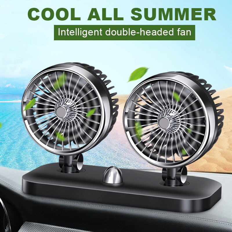 Car Mini Fan Double Head 180 Degree Rotating Adjustable Portable Cooling Cooler SUB