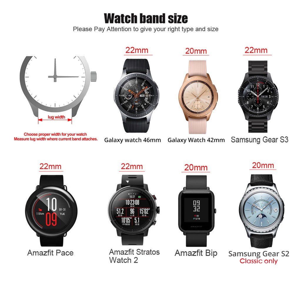Correa Milanese Loop para Amazfit Bip S, correa de acero inoxidable para Samsung galaxy watch, 46mm gear s3, 20mm, 22mm, 18mm, 24mm, 23mm
