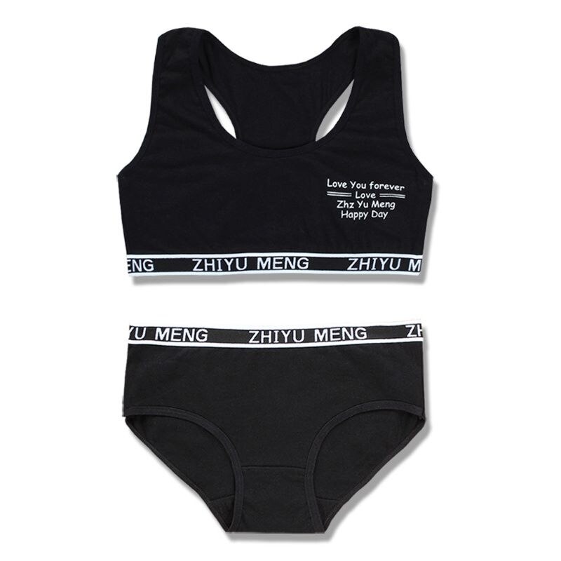 Training Bra Set for Student Puberty Vest Brassiere Bras Teenagers Young Girls Underwear Sets 8-14 Years: Black