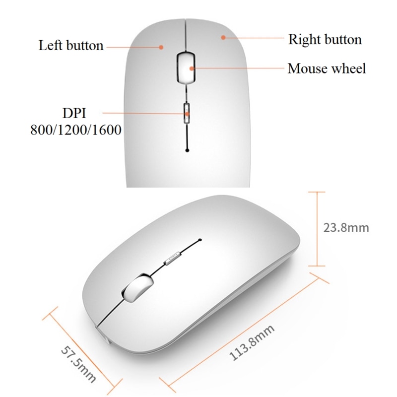 Bluetooth 4.0+2.4G Wireless Mouse Dual Mode 2 in 1 Mouse 1600 DPI Ergonomic Portable Optical Mice For Laptop PC Tablet