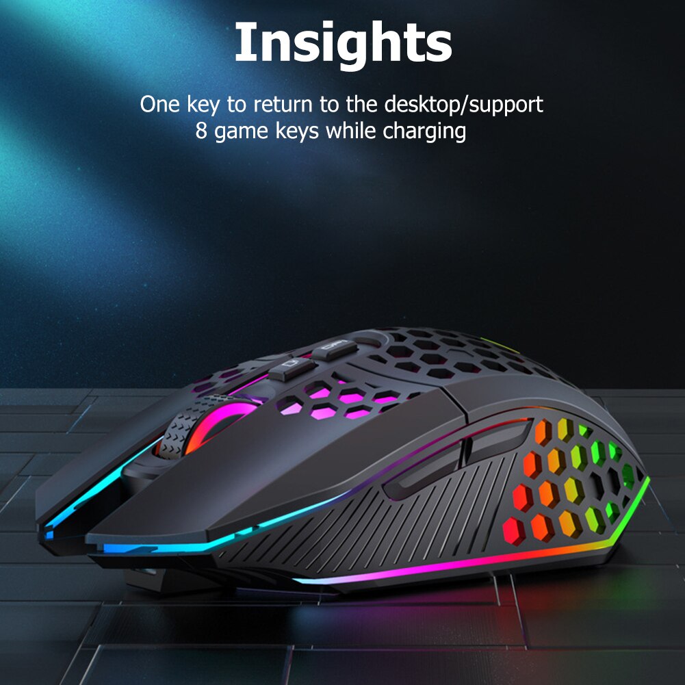 White black wireless mouse rechargeable honeycomb hollow RGB luminous desktop computer notebook game mouse