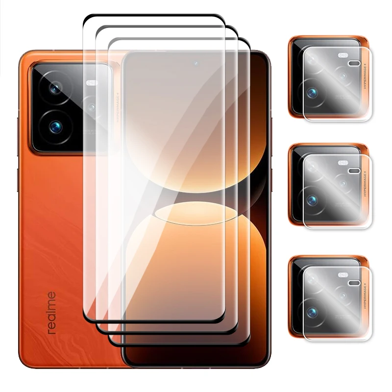 Vidrio templado 6 en 1 para Realme GT 7 Pro, película de lente, Protector de pantalla de cubierta completa curvada 3D para Realme GT7 Pro, película templada: CRIMSON / Paquete 18