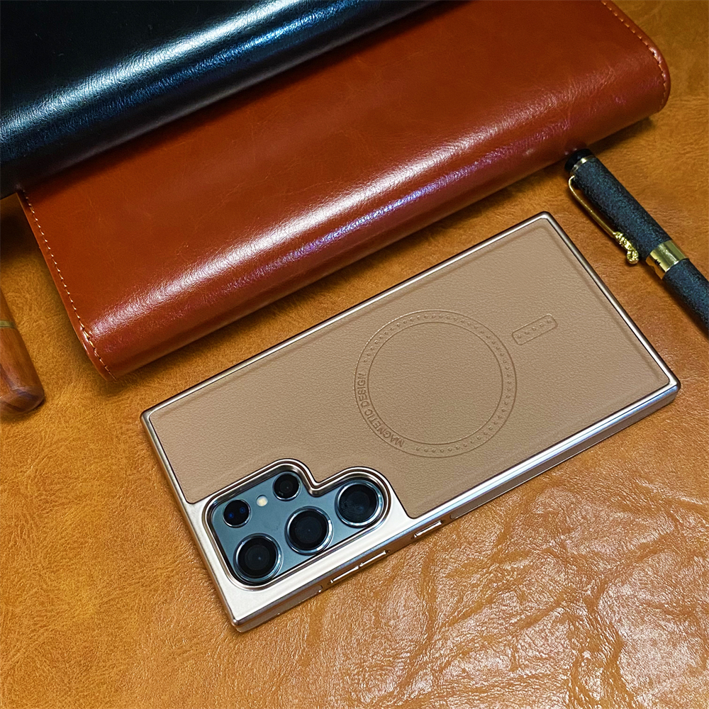 Étui magnétique en cuir à cadre souple plaqué , pour Samsung Galaxy S25 S24 S23 S22 Ultra Magsafe, Charge sans fil: ABS / Black