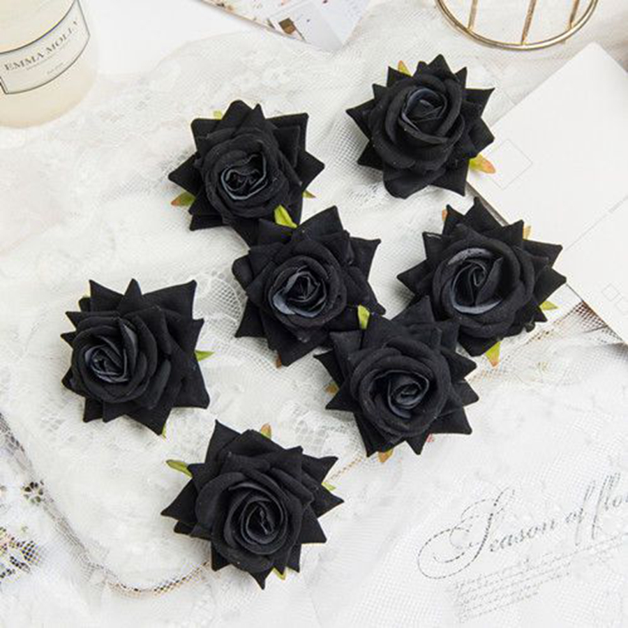 10 stuks kunstbloemen voor plakboek nieuwjaarsdecoratie bruiloft buiten tuin kerst huis bonbondoos flanel opgerolde rozen: Black