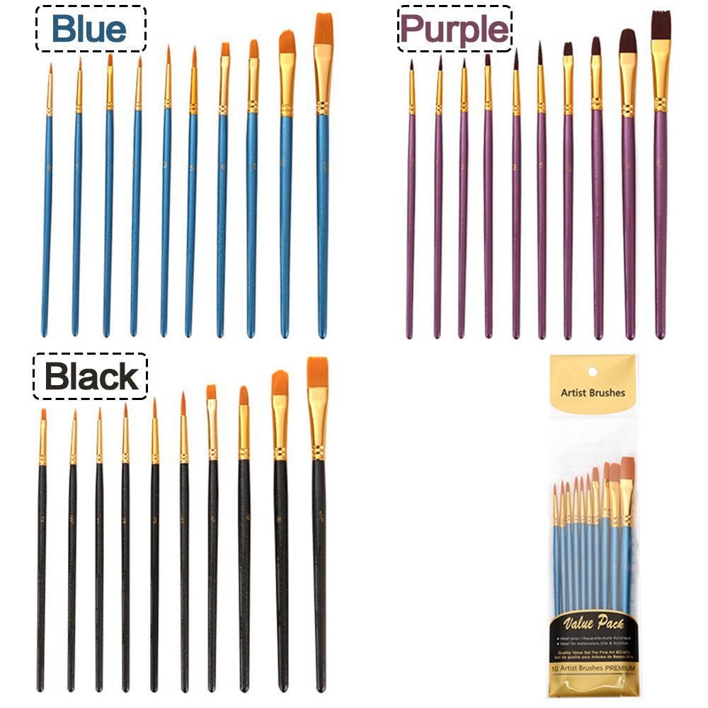 STONEGO 10Pcs/Bag Nylon Paint Brushes Set with Wooden Handles for Watercolor and Acrylic Painting Art Supplies and Stationery